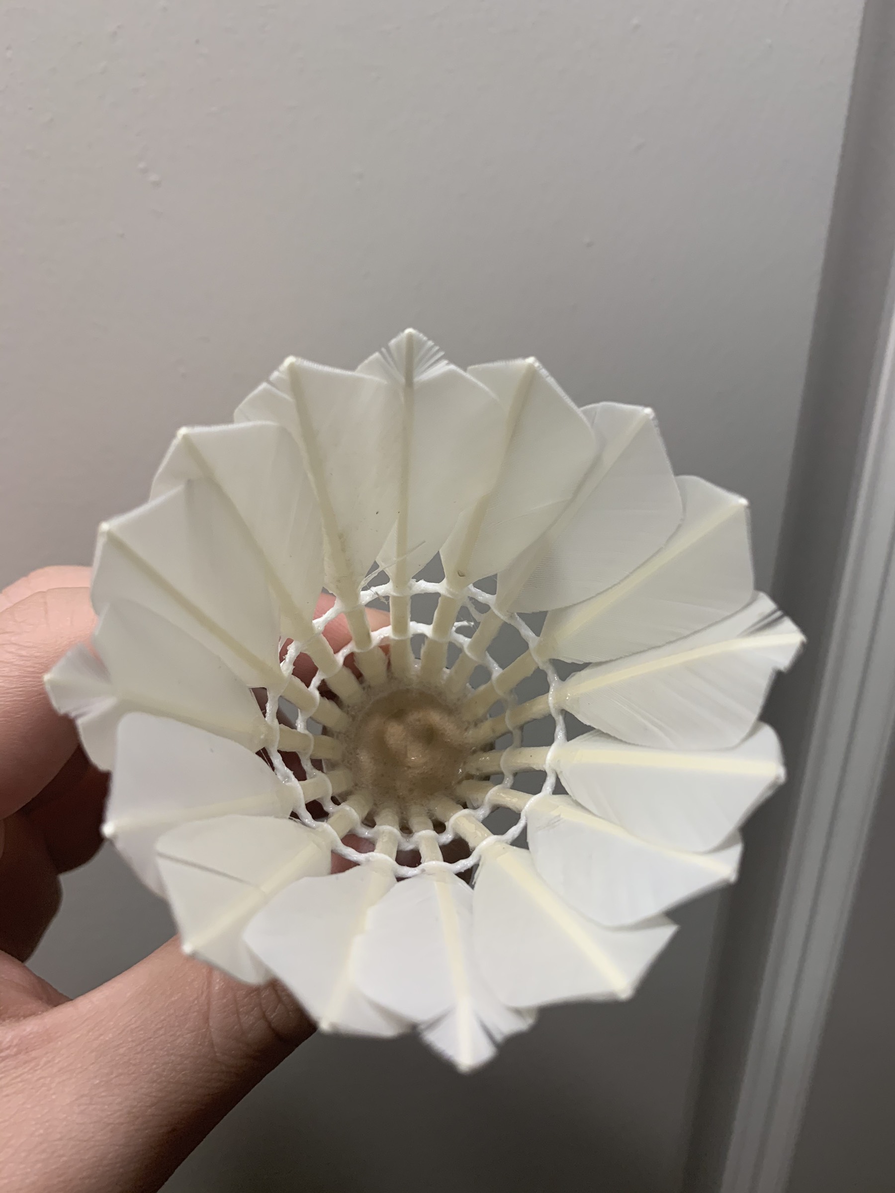 Shuttlecock that is tipped outwards to slow its speed. 