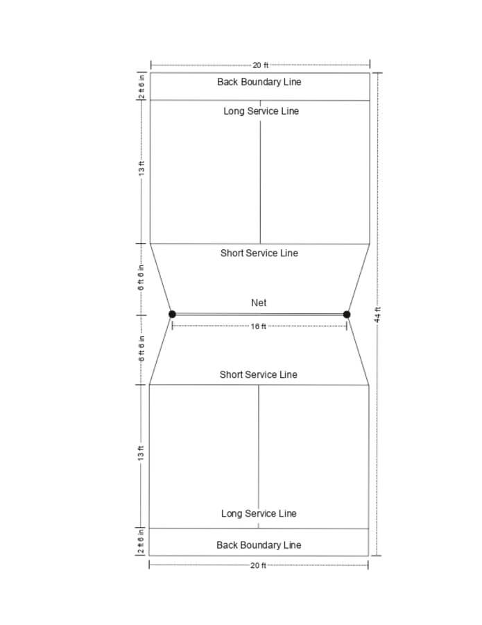 Hourglass badminton court - vertical view.