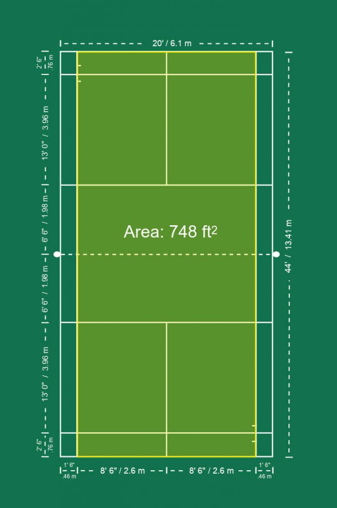 Badminton singles court space.