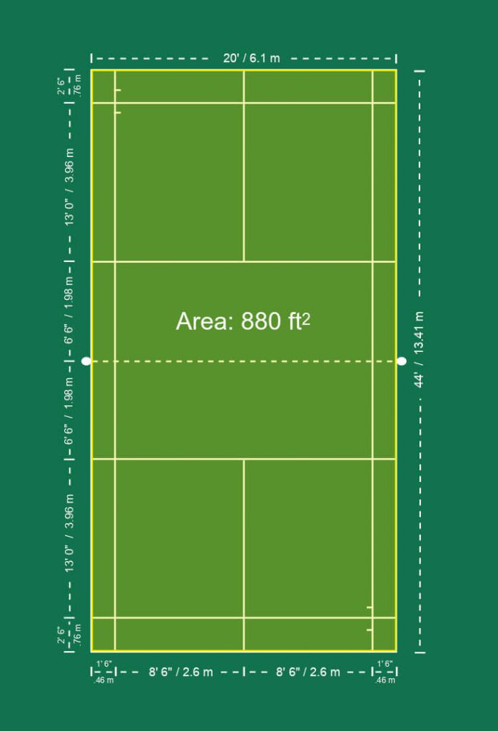 Badminton singles court space.