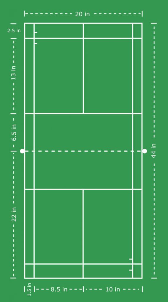 Badminton Court with Dimensions (U.S. customary units)