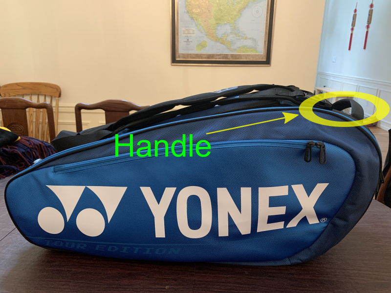 Yonex Pro Racquet Bag (9 PCS). Bag handle.