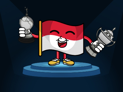 Indonesia with a Thomas Cup and Uber Cup Trophy