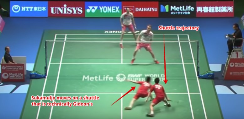 On partner's side of the court